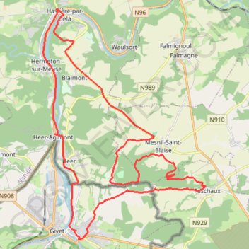 Trace GPS Givet par Hastière, itinéraire, parcours