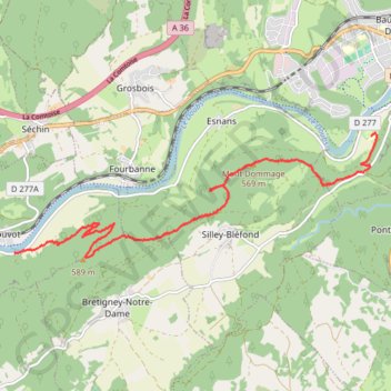 Trace GPS D'Ougney-Douvot à Baume-les-Dames, itinéraire, parcours