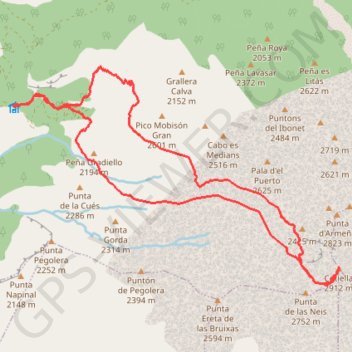 Trace GPS Cotiella par la faja de Gradiello, itinéraire, parcours