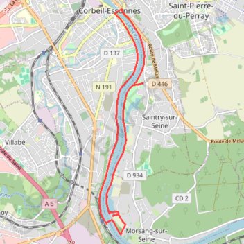 Trace GPS SAINTRY - CORBEIL Bord de Seine, itinéraire, parcours