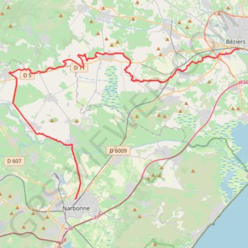 Trace GPS Narbonne / Béziers, itinéraire, parcours