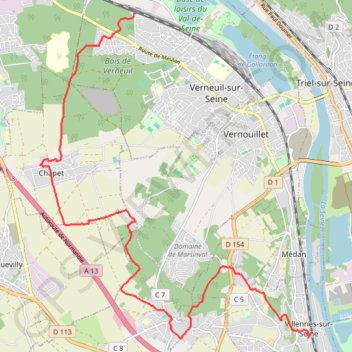 Trace GPS De Villennes sur Seine aux Clairiéres de Verneuil, itinéraire, parcours