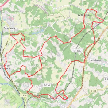 Trace GPS Fontcouverte vers Bussac-St Vaize le Douhet 38 kms, itinéraire, parcours