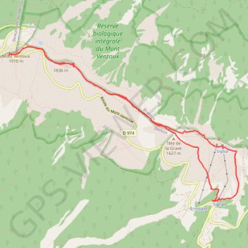 Trace GPS Le Mont Ventoux depuis le chalet Reynard, itinéraire, parcours