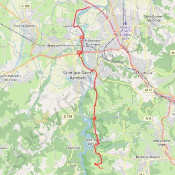Trace GPS Itinéraire de 650 Rte de Boulain, 42230 Saint-Étienne, France à 1426 Chem. des Chambons, 42340 Veauchette, France, itinéraire, parcours