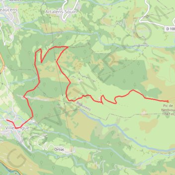 Trace GPS Descente du NERBIOU sur Villelongue par la Croix de Arry, itinéraire, parcours