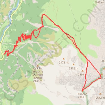 Trace GPS Pic du Piméné - Face et couloir nord, itinéraire, parcours