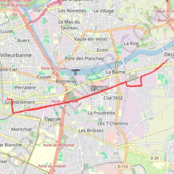 Trace GPS Villeurbanne Décines, itinéraire, parcours