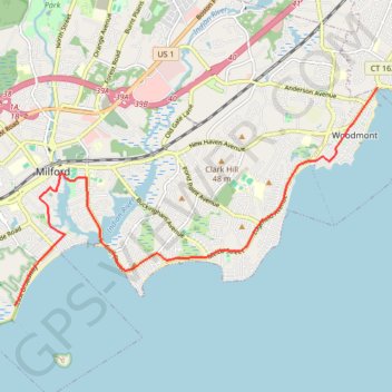 Trace GPS East Coast Greenway from Milford to West Haven, itinéraire, parcours