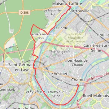 Trace GPS De Chatou à Maison-Laffitte, itinéraire, parcours