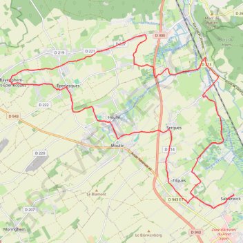 Trace GPS Boucle Salperwick - Houlle - Eperlecques - Watten - 11508 - UtagawaVTT.com, itinéraire, parcours