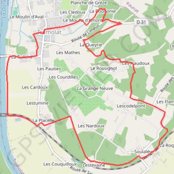 Trace GPS Circuit de la Plaine à Trémolat, itinéraire, parcours