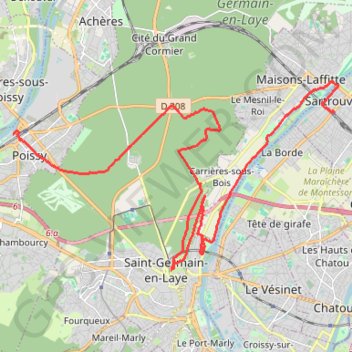 Trace GPS De Sartrouville à Poissy en passant par Saint Germain, itinéraire, parcours
