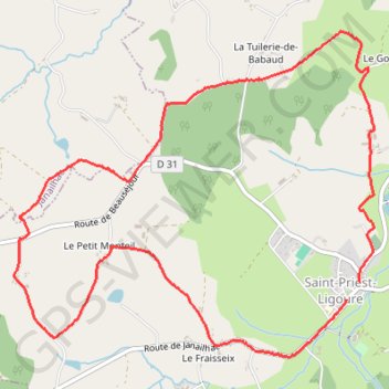 Trace GPS Boucle de Saint-Priest-Ligoure, itinéraire, parcours
