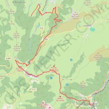 Trace GPS Lioran - Lascourt, itinéraire, parcours