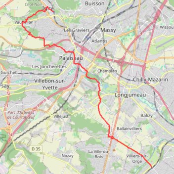 Trace GPS Marche de Igny (Gare) à Saint Geneviève des Bois, itinéraire, parcours