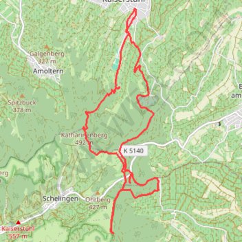 Trace GPS Kaiserstuhl, Endigen, Eichelsptize, Katharinenberg, itinéraire, parcours
