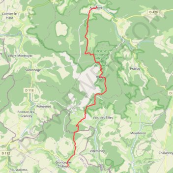 Trace GPS Sentier Vosges-Pyrénées - de Auberive à Grancey-le-Château, itinéraire, parcours