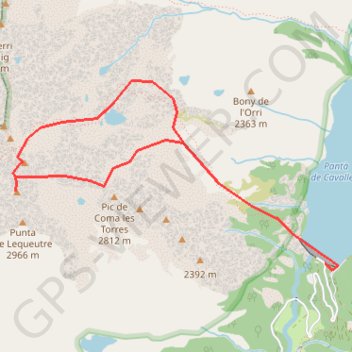 Trace GPS Comaloforno et punta Passet depuis le barrage de Cavallers, itinéraire, parcours