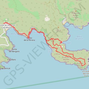 Trace GPS Cala Montjoï-Cap de Norfeù, itinéraire, parcours