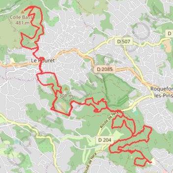 Trace GPS Bois du Rouret, Opio et Valbonne, itinéraire, parcours