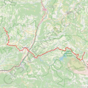 Trace GPS Entre Luberon et Verdon de Simiane-la-Rotonde à Rougon, itinéraire, parcours