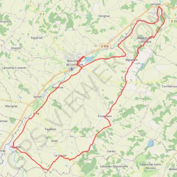 Trace GPS Beaumont de Lomagne de la Gimone, itinéraire, parcours