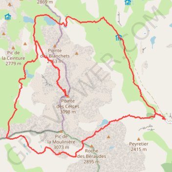 Trace GPS Pointe des Cerces (3097 m), itinéraire, parcours