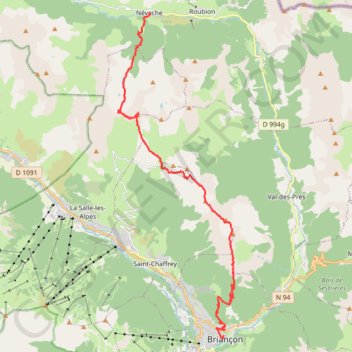 Trace GPS Névache-Briançon, itinéraire, parcours