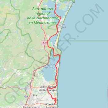 Trace GPS 🚴 Trace du Canal de la Robine a Sainte-Marie-la-Mer, itinéraire, parcours