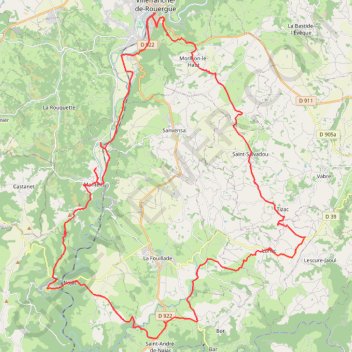Trace GPS Circuit aux alentours de Villefranche de Rouergue, itinéraire, parcours