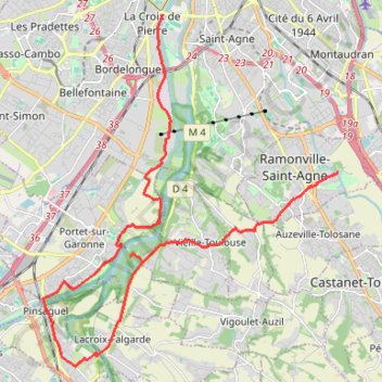 Trace GPS VTT au Parc du Confluent, Portet-sur-Garonne, itinéraire, parcours