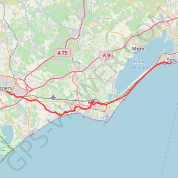 Trace GPS Canal du Midi : Sète - Béziers, itinéraire, parcours