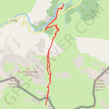 Trace GPS GR 1O8 A - Du pont de Peyrelue en aval du col du Pourtalet au col de Peyrelue et retour via la passerelle HS sur le Brousset, itinéraire, parcours