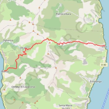 Trace GPS Cap corse Nonza à Sisco, itinéraire, parcours
