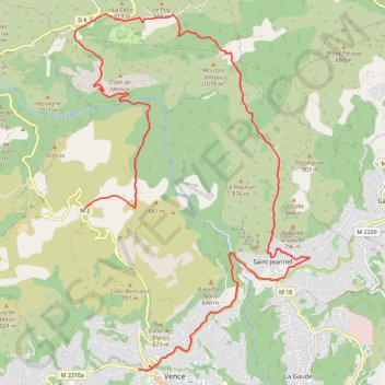 Trace GPS Col de Vence Le Gourbel Saint-Jeannet, itinéraire, parcours