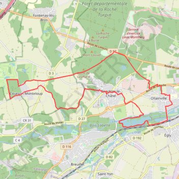 Trace GPS Egly Bruyère-le-Châtel Courson, itinéraire, parcours