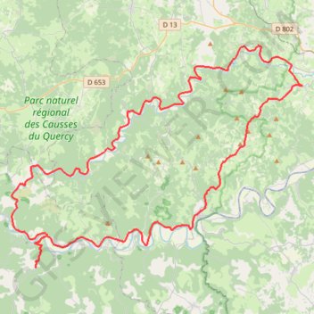 Trace GPS La vallée du Célé 92km, itinéraire, parcours