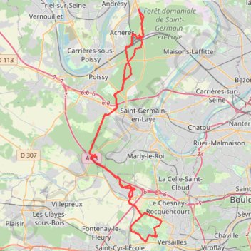 Trace GPS Boucle Cora-Chateau de Versailles-Cora, itinéraire, parcours