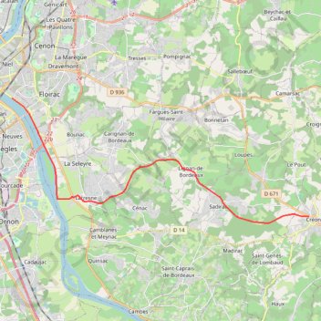 Trace GPS Bordeaux / Créon, itinéraire, parcours