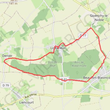Trace GPS Lignereuil - Givenchy - Beaufort-Blavincourt - Denier, itinéraire, parcours