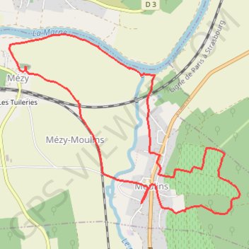 Trace GPS Rando Moulins à Mézy, itinéraire, parcours