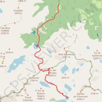 Trace GPS Encantats (Pyrénées Catalanes, du refuge de Ventosa et Calvell au pont de Resec), itinéraire, parcours