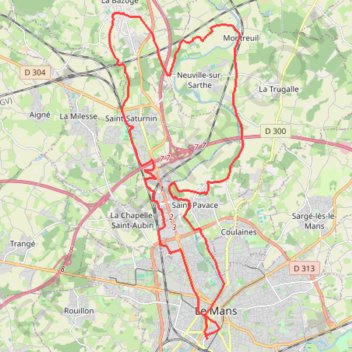 Trace GPS Petit tour au nord du Mans, itinéraire, parcours