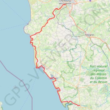 Trace GPS Les chemins de Saint-Michel - Cherbourg - Lessay, itinéraire, parcours