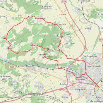 Trace GPS exc. Reims - Massif St Thierry - Reims, itinéraire, parcours