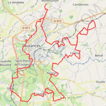 Trace GPS Autour de Coutances par le Mont Rainfer, itinéraire, parcours
