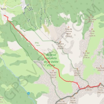 Trace GPS Pic de Nou Fonts et pic d'Eina par la vallée d'Eyne, itinéraire, parcours