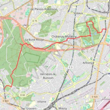 Trace GPS Igny - Forêt de Verrières et Parc de Sceaux, itinéraire, parcours