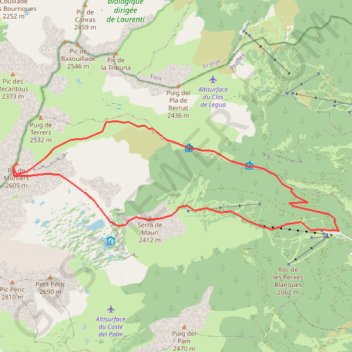 Trace GPS Pic de Mortiers depuis Formiguères, itinéraire, parcours